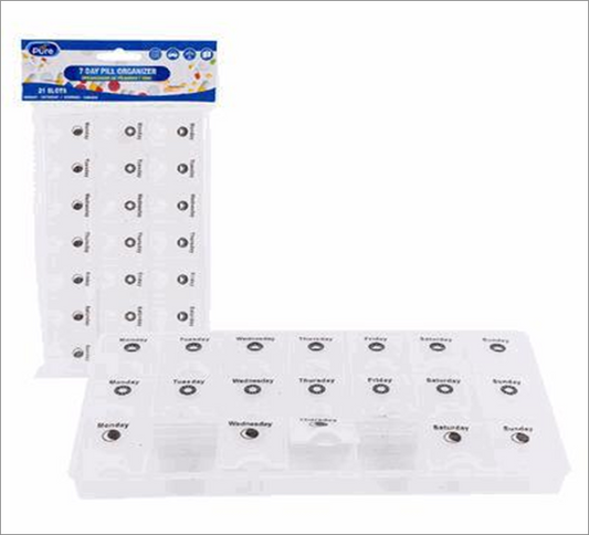 Pill Box 21 Slots Weekly Organizer – Morning, Noon Night Compartments