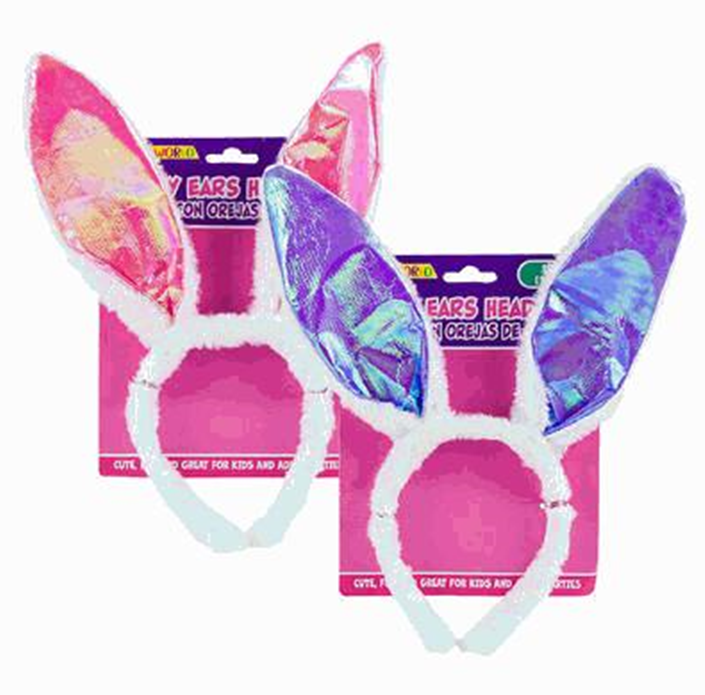 Bunny Ear Plush Headband – 11", 2 Assorted Styles