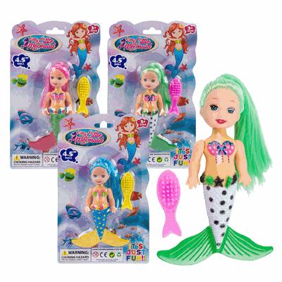 DOLL,4.5" MERMAID 3AST CLRS