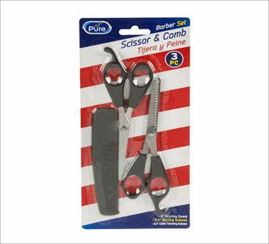 3-Piece Barber Set – Black Scissors and Comb
