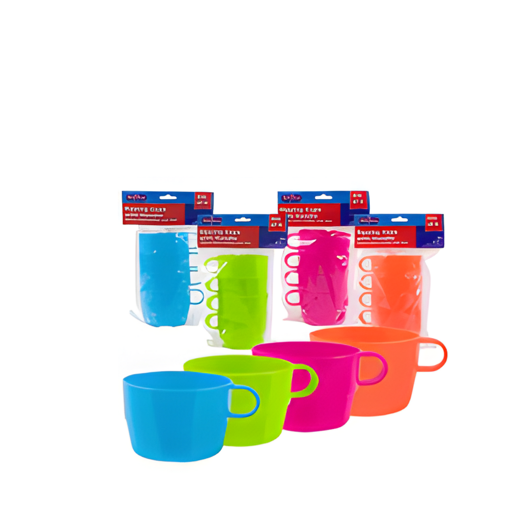 CUP,4pc 3"H W/HNDL 4AST CLRS