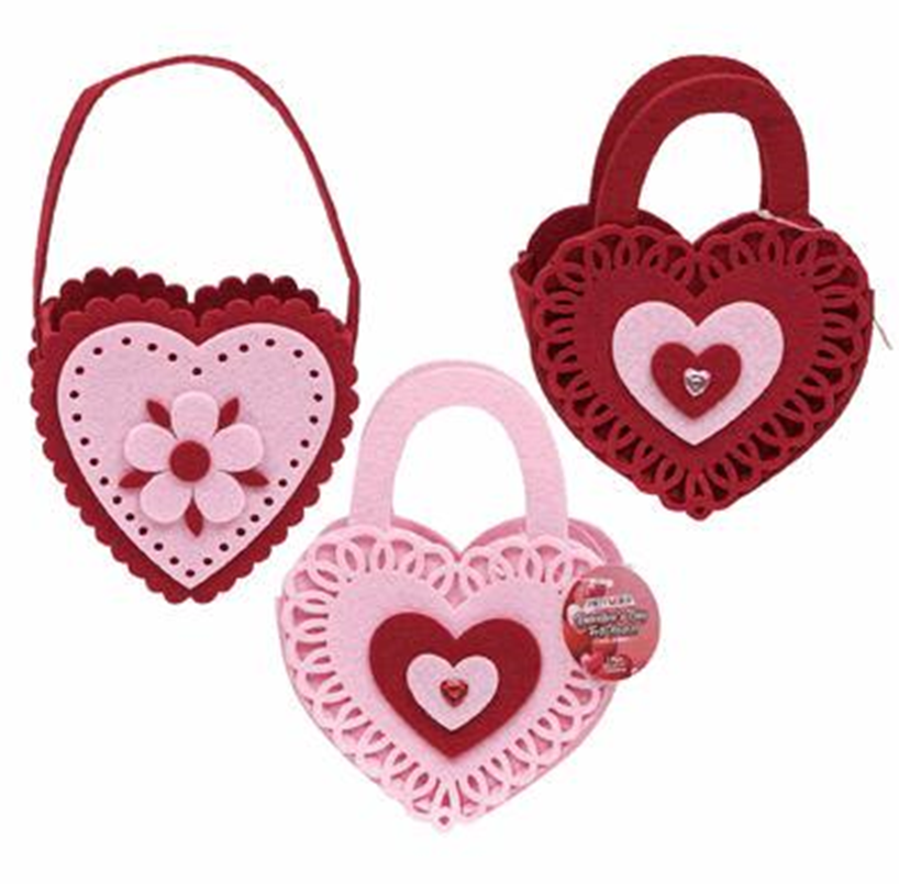 Felt Basket – Valentine Heart Design Assorted Styles