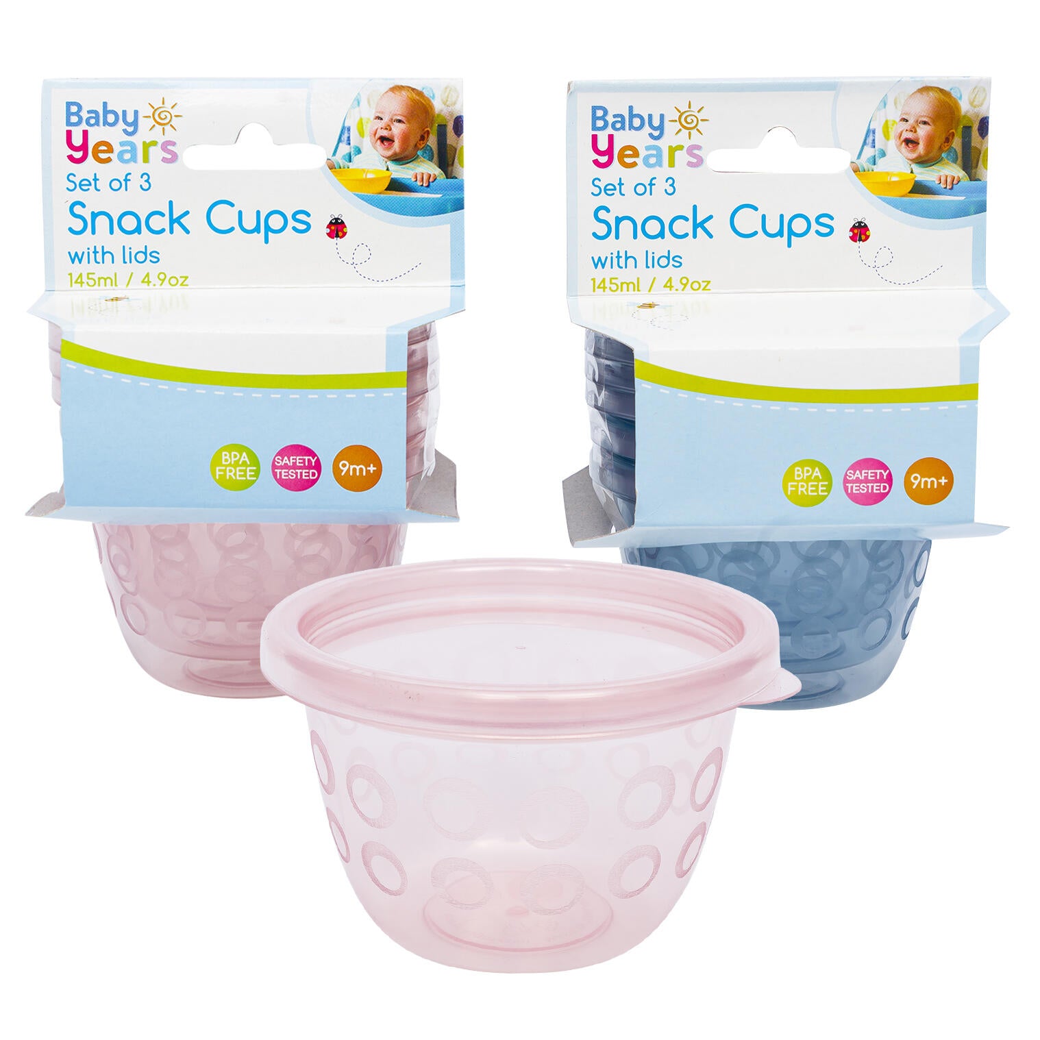 Baby Years Snack Cups with Lids 3pk Assorted