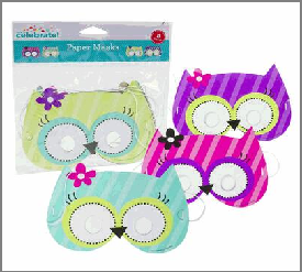 PARTY PAPER MASK, 8ct OWL MILT