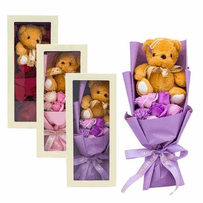 FLOWER BOUQUET W/BEAR IN BOX 3