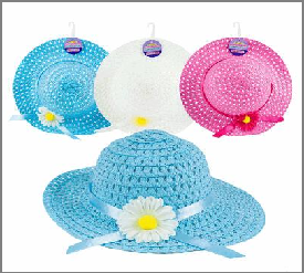 HAT,1pc 11"WOVEN w/FLOWER 3AST