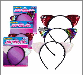 HEADBAND,6" CAT EARS SEQUINED