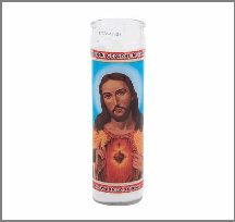 CANDLE,8"SAGRADO CORAZON WHITE