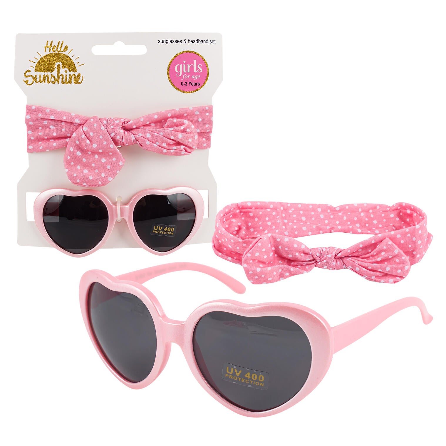 Hello Sunshine Sunglasses & Headband Set - UV 400 Protection - Girls For Age 0-3 Years - Polka Dots