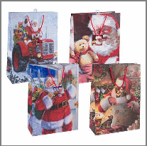 GIFT BAG,XLG SANTA CLAUS 4ASST