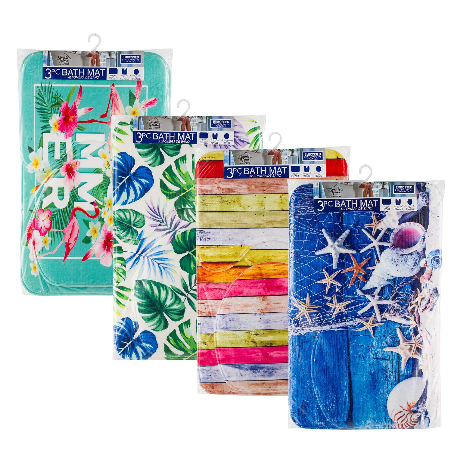 3 Piece Bath Mat Set- 4 Assortments