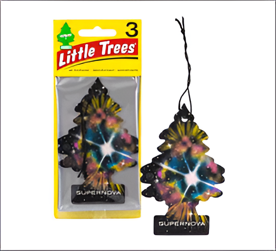 Little Trees car air freshener with packaging on a white background