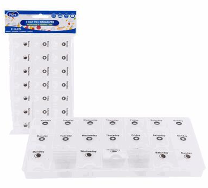 Pill Box 21 Slots Weekly Organizer – Morning, Noon Night Compartments