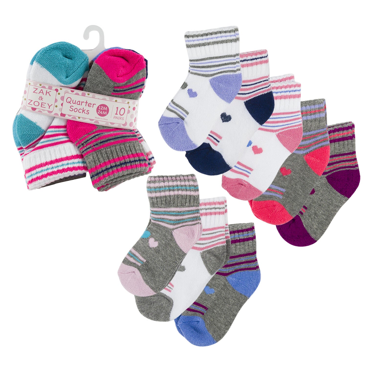 10pk Cushioned Athletic Socks- 12-24M- Assorted
