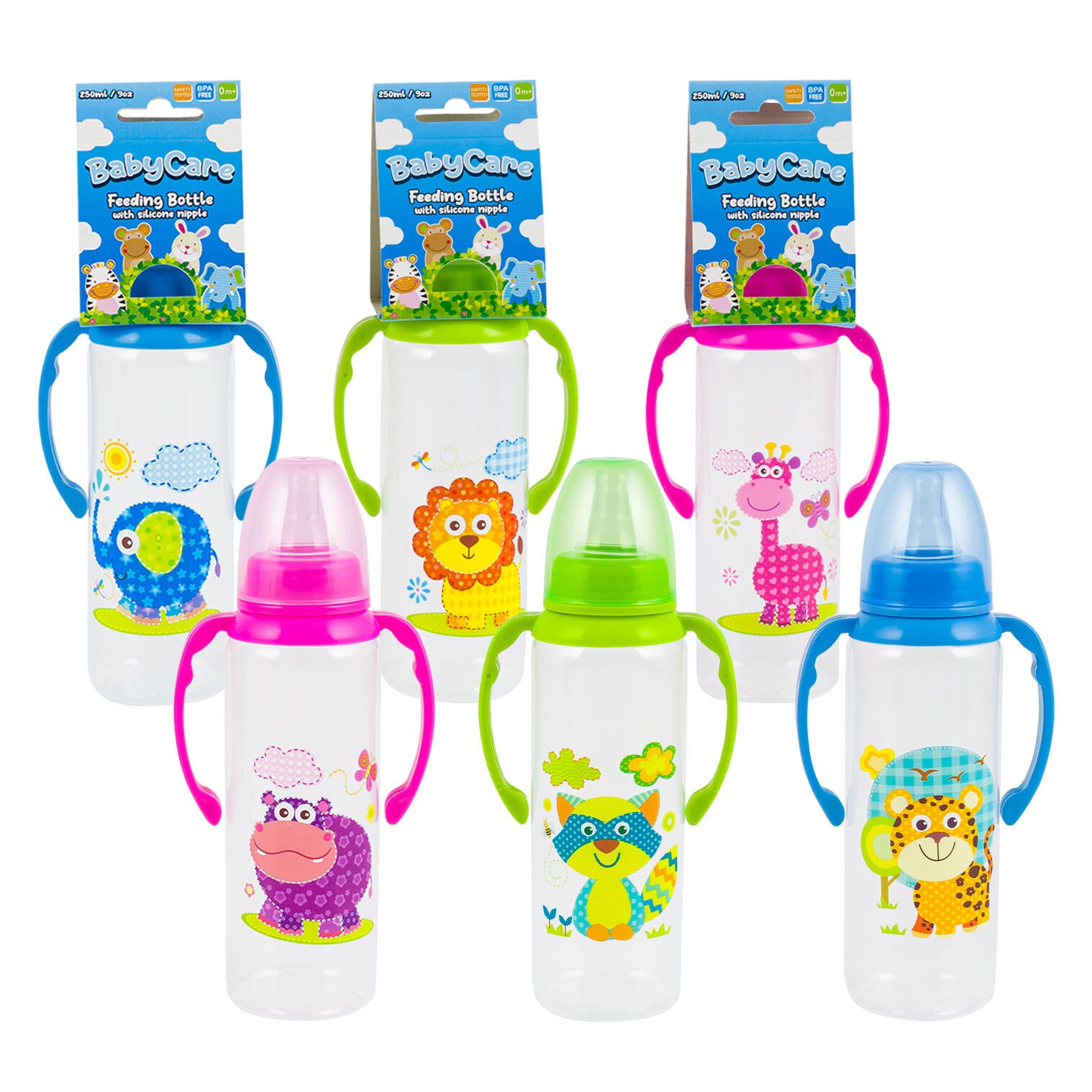 Little Mimos Baby Care Feeding Bottle with Silicone Nipple with Handle - 9oz - Assorted