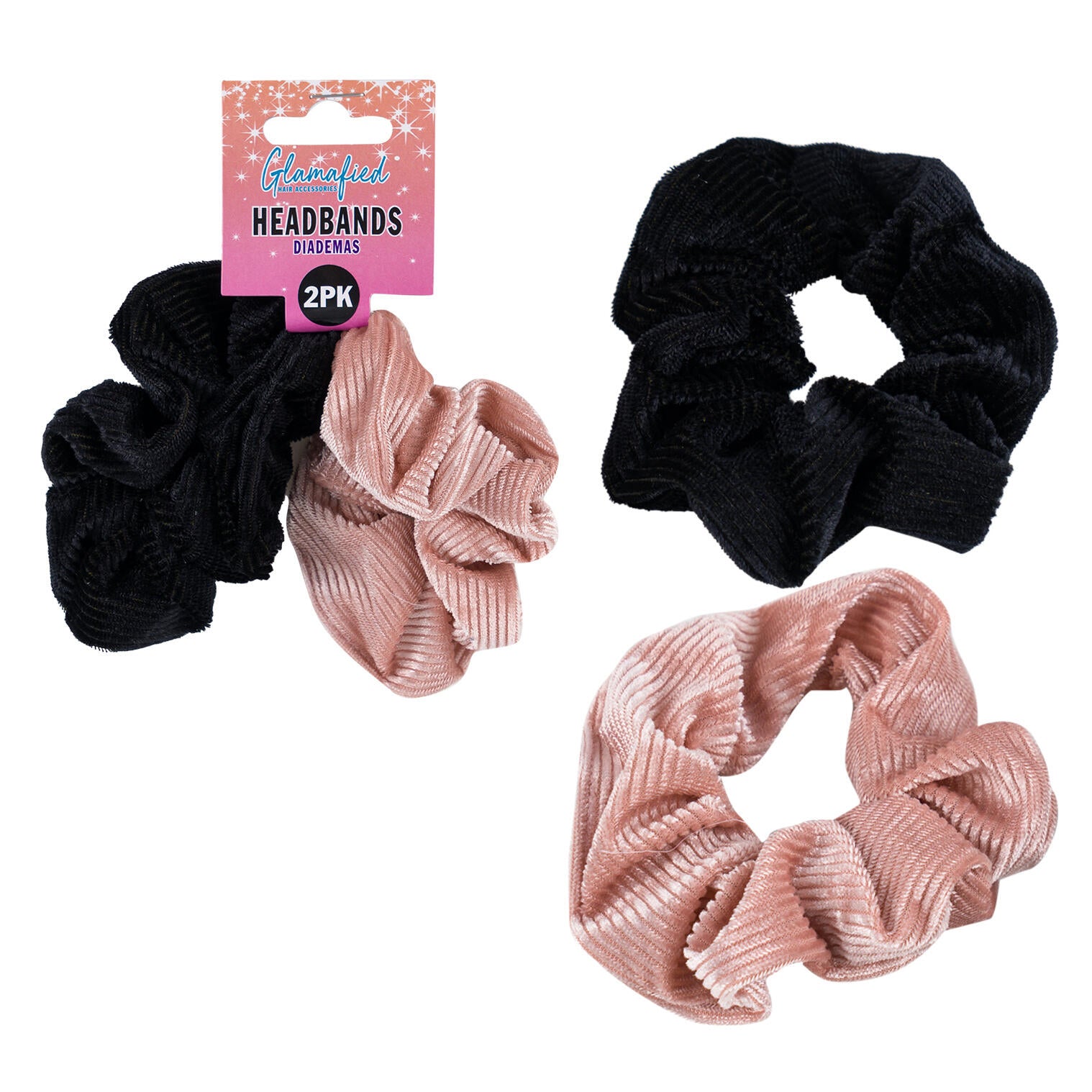 GLAMAFIED HAIR ACCESSORIES HEADBANDS - 2 PACK PINK AND BLACK