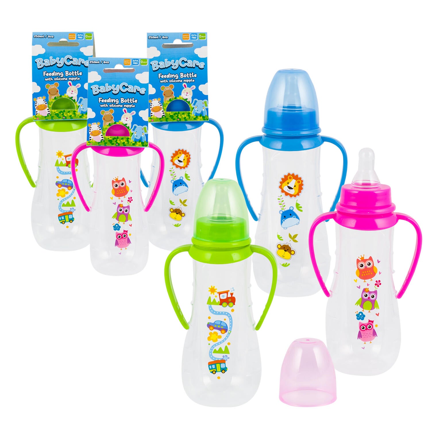 Little Mimos Baby Care Feeding Bottle with Silicone Nipple and Handle - 8oz - Assorted