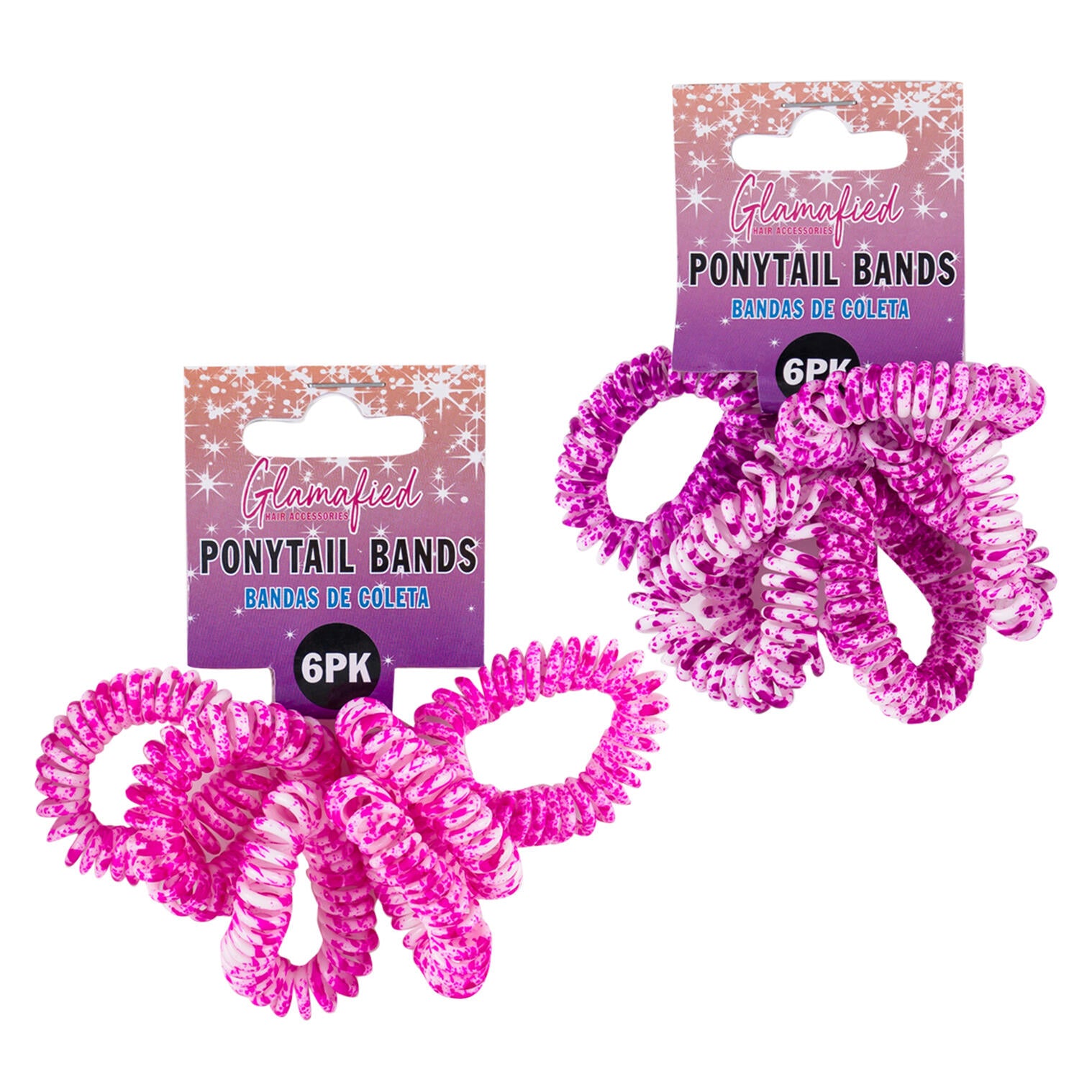 GLAMAFIED PONYTAIL BANDS - 1'' IN LENGTH 6 PACK ASSORTED