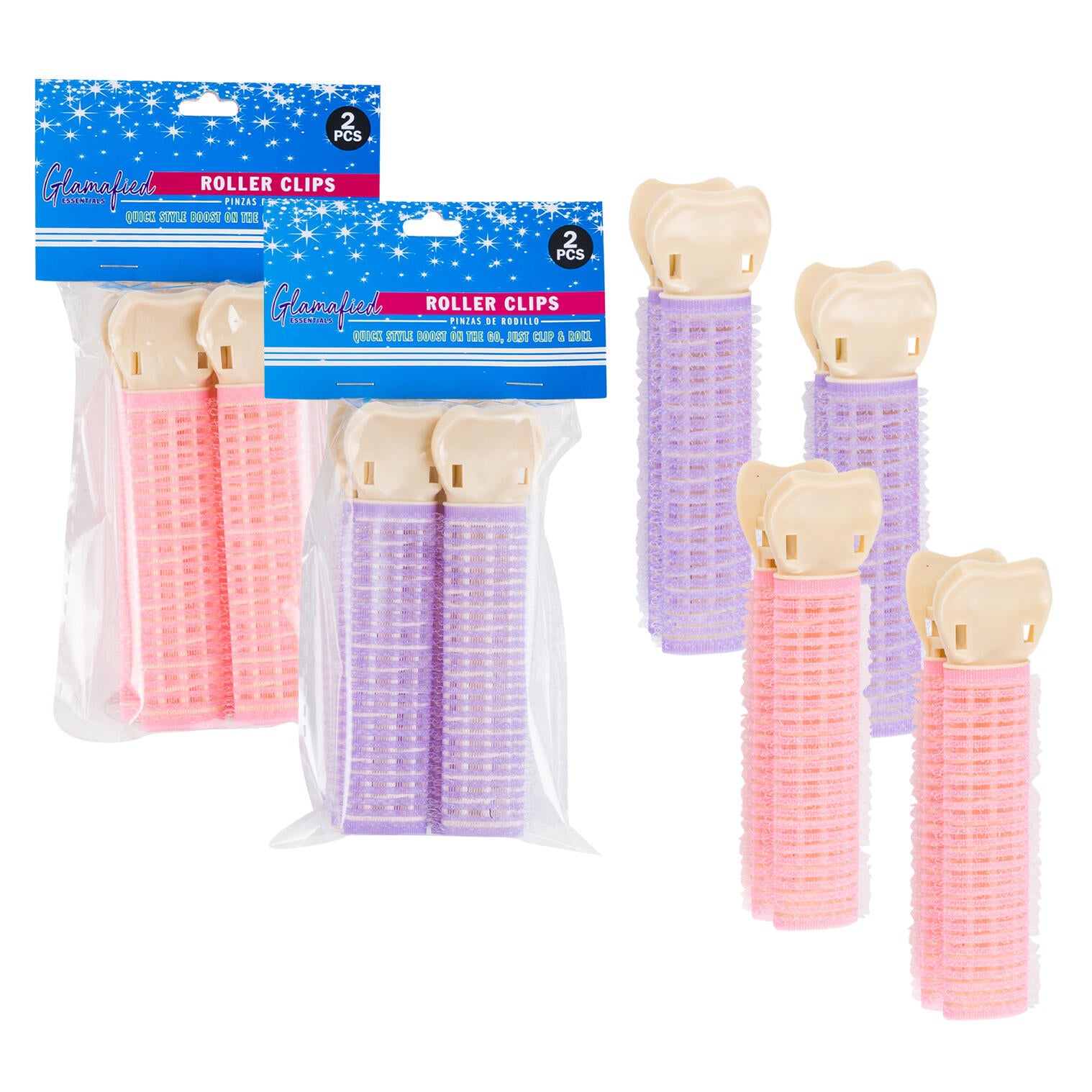 Glamafied Hair Roller Clips Set - 4'' - 2 Pack - Pink and Purple