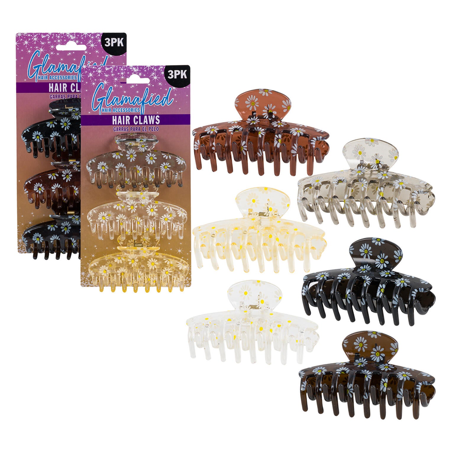 Glamafied Floral 3pk Hair Claws Assorted