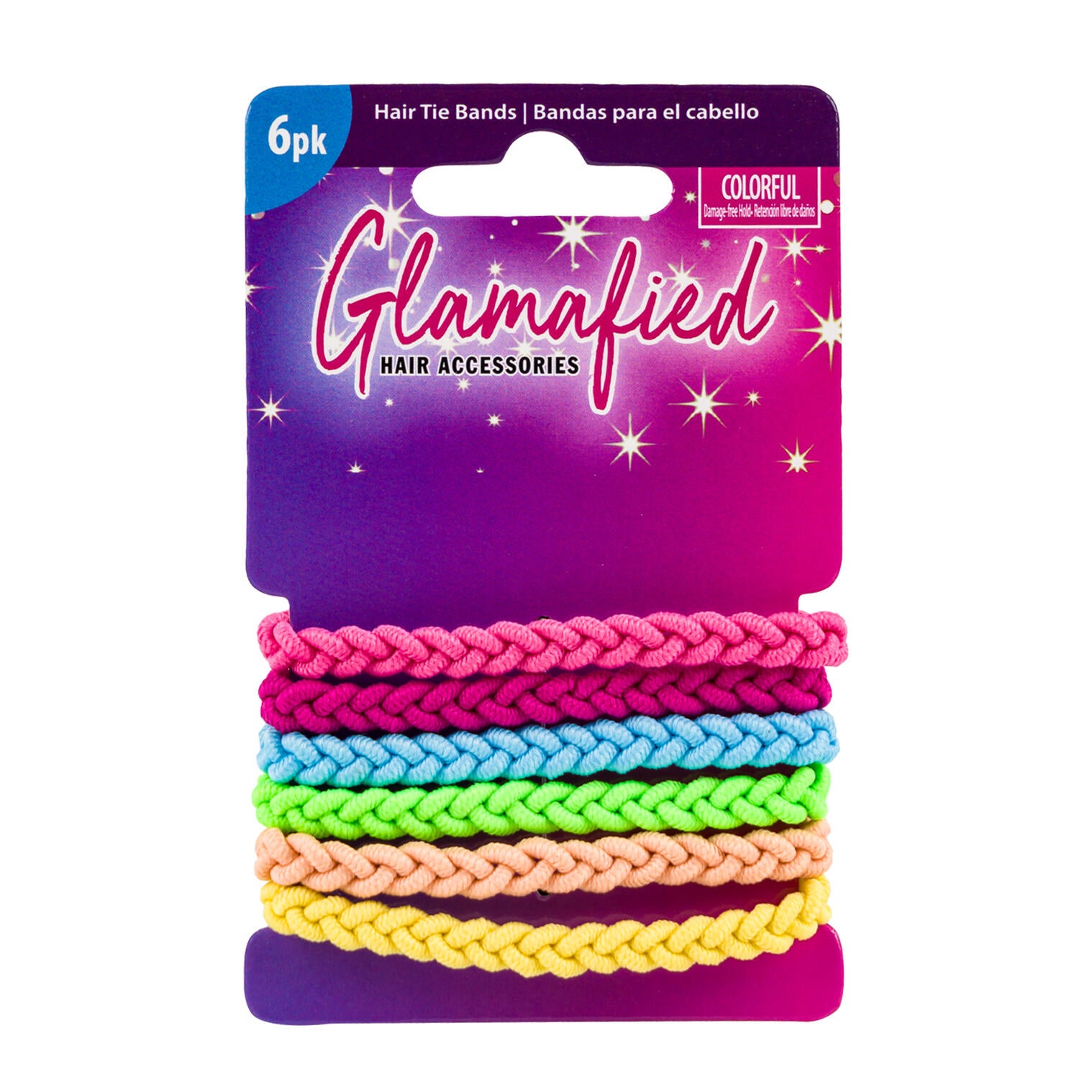 Glamafied 6pk Colorful Braided Hair Tie Bands