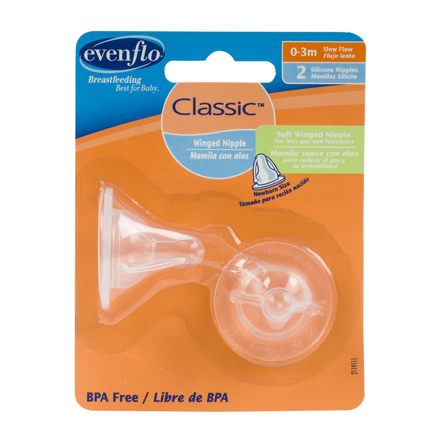 Evenflo Soft Silicone Winged Nipple - Newborn Size - 0-3 Months - Slow Flow - BPA Free