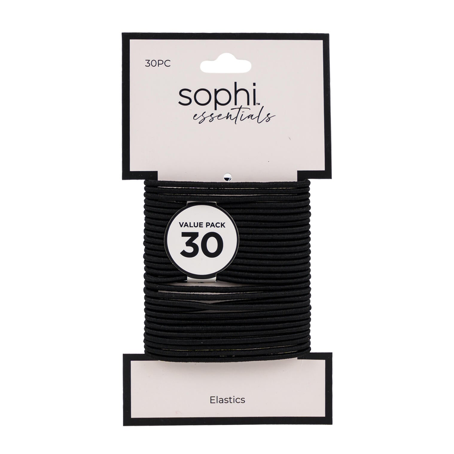 Sophi Essentials Elastic Hair Ties - 30 Pieces - Value Pack - Black