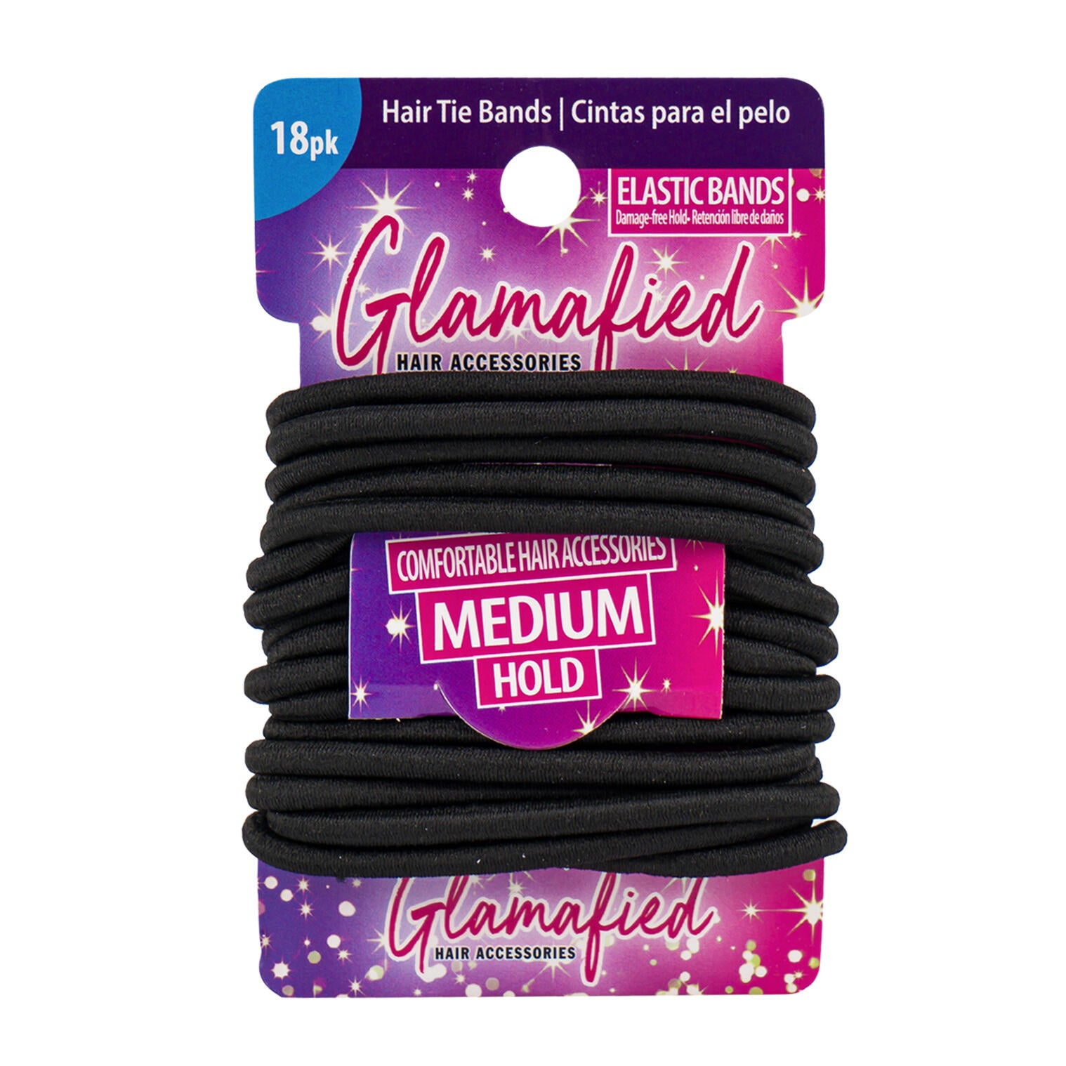 Glamafied 18pk Medium Hold Black Hair Tie Bands