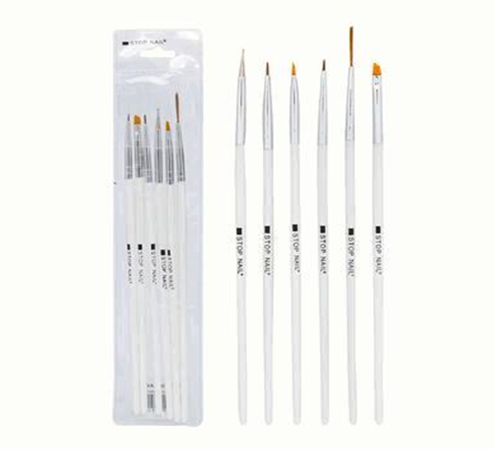 6pc Nail Brush Set – White Handle Cleaning Tools