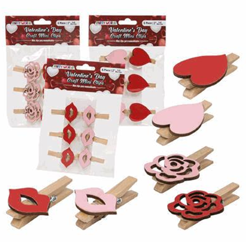 Craft Mini Clips, 6pc – 2" Hearts Flowers