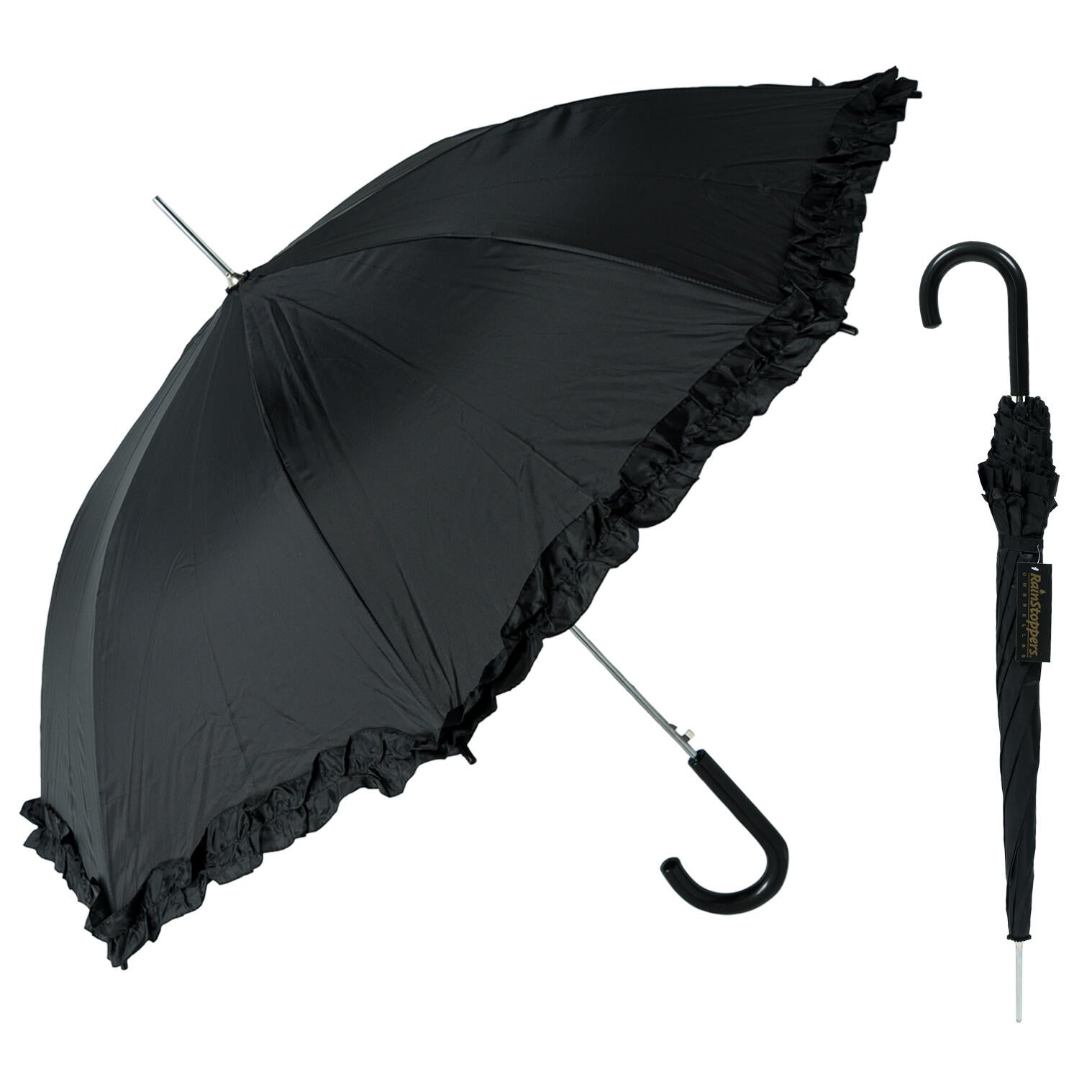 RainStoppers Elegance Frilled Parasol Umbrella - Black