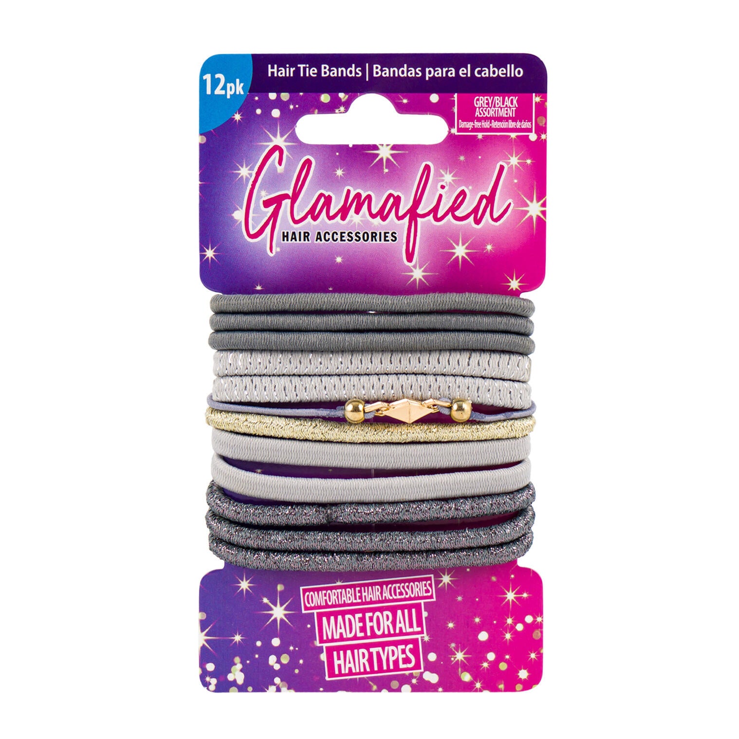Glamafied 12pk Grey and Black Elastic Hair Tie Bands