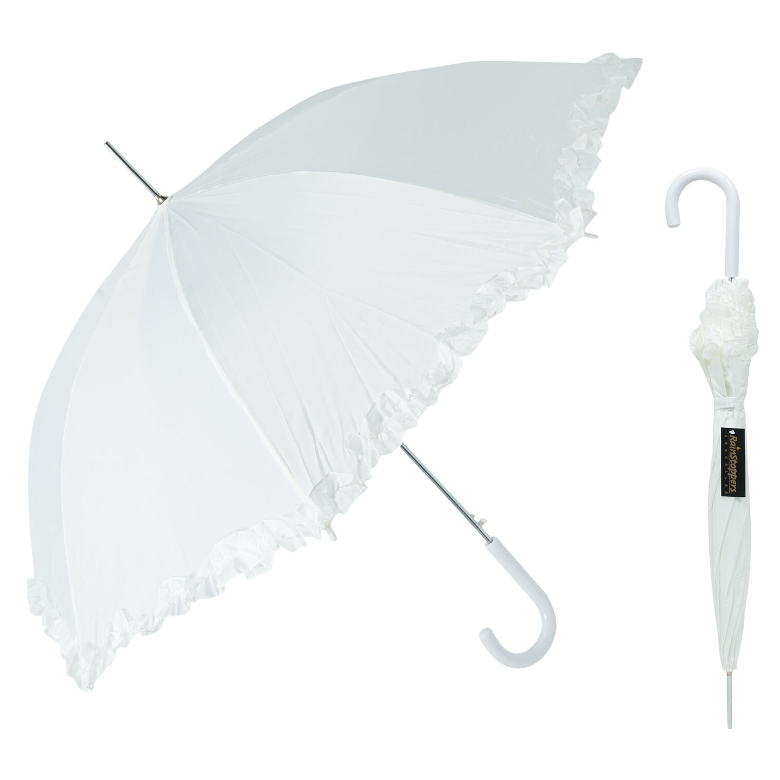 RainStoppers Elegant Occasion Ruffled Parasol Umbrella - White
