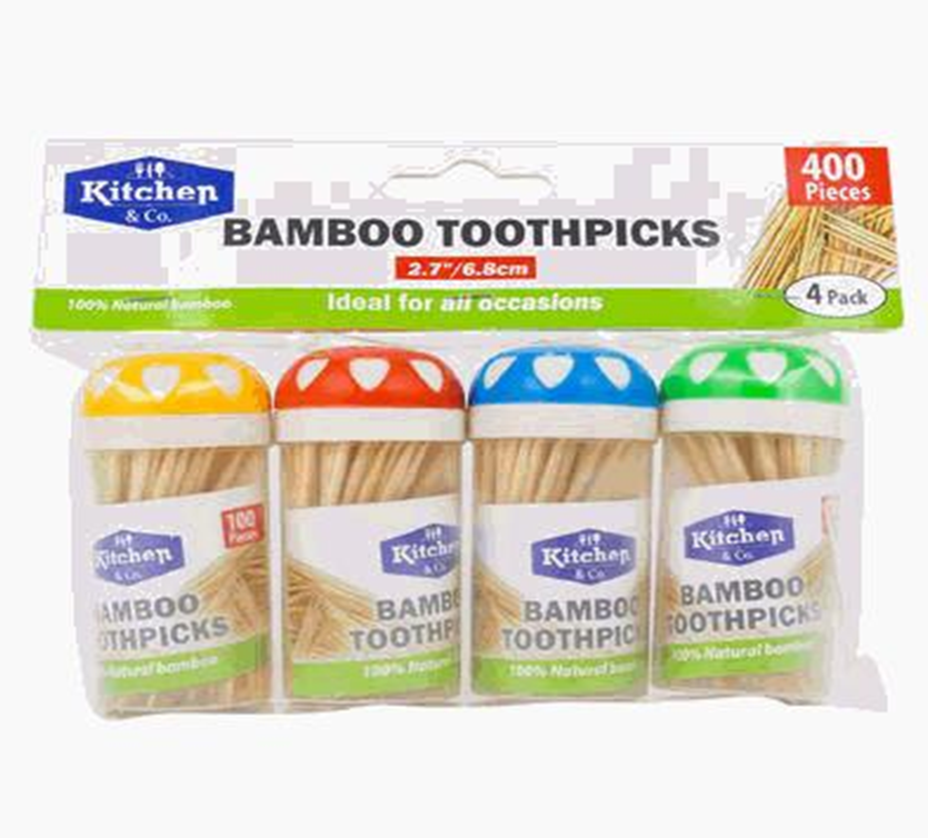 Bamboo Toothpicks 2.7" – 4 Pack (400 Count) Eco-Friendly Table Essential