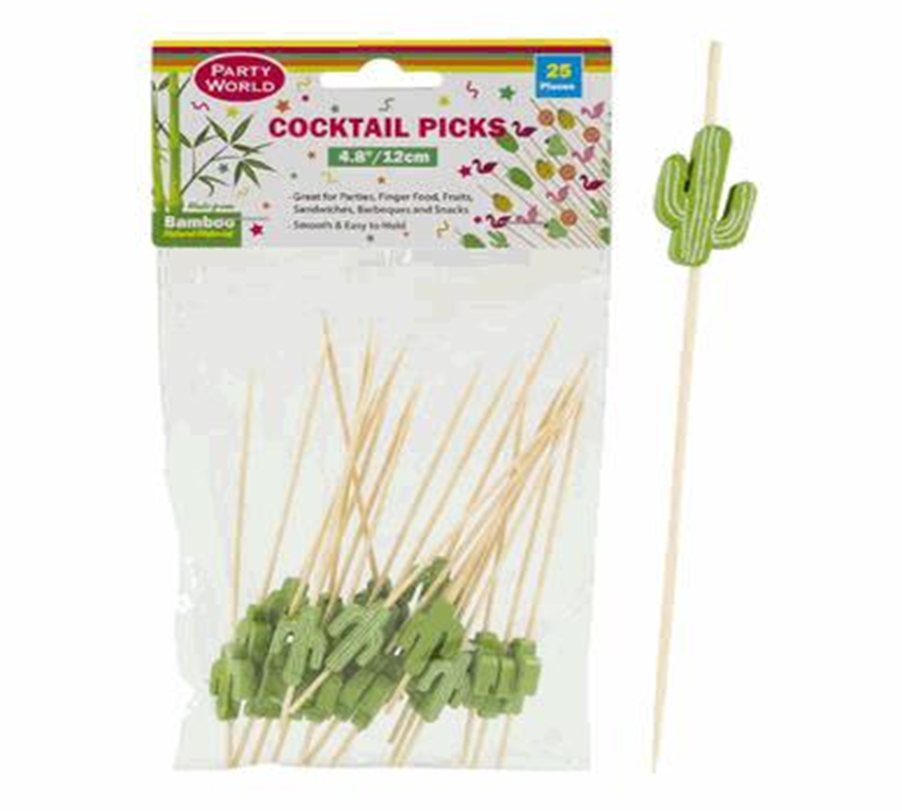 4.8" Cactus Cocktail Picks – 25 Pack Decorative Drink Appetizer Sticks