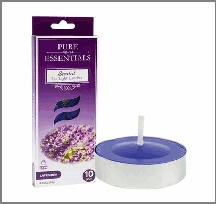 Purple candle packaging with a candle on a white background
