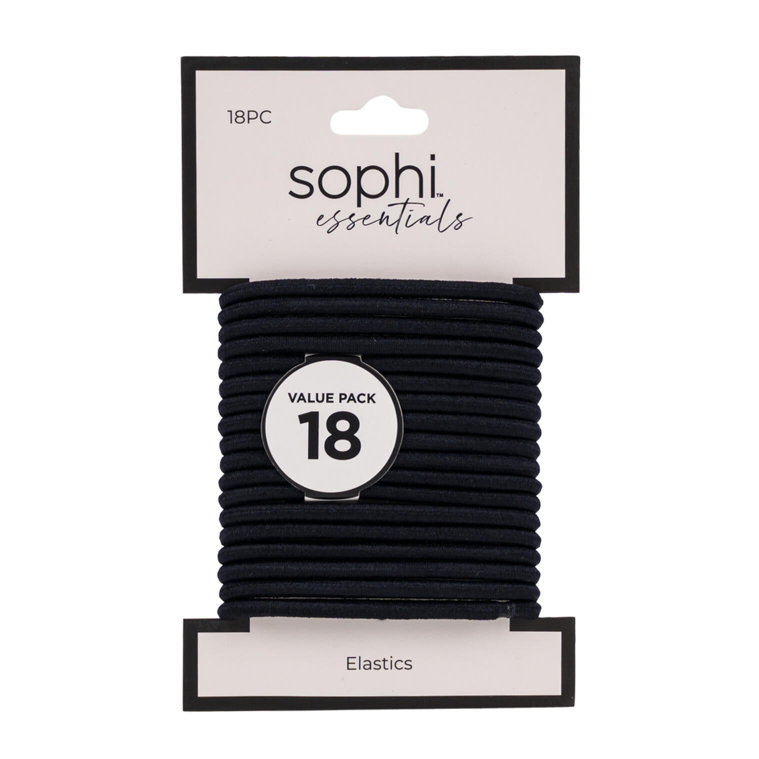 Sophi Essentials Elastic Hair Ties - 18 Pieces - Value Pack - Black