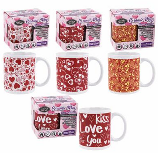 Ceramic Valentine Mug, 11oz / 320ml Heart Print Design