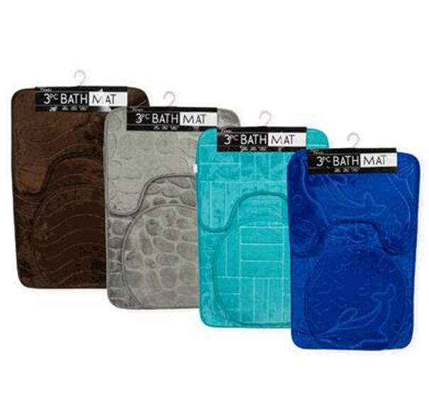 3pc Embossed Bath Mat Set – 4 Assorted Designs