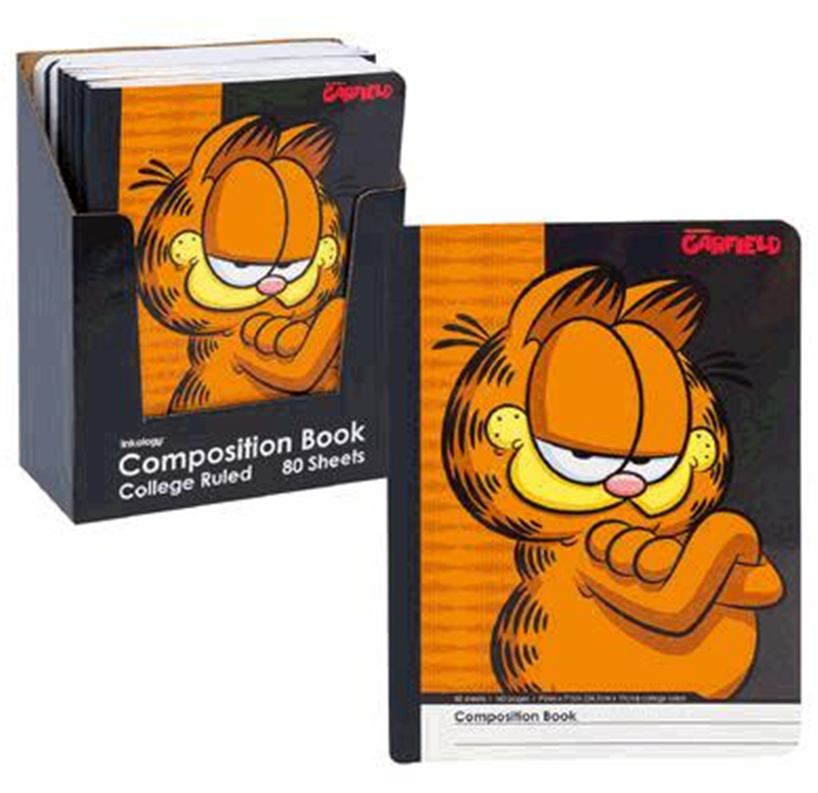 Two Garfield-themed composition books with a black and orange design on a white background.