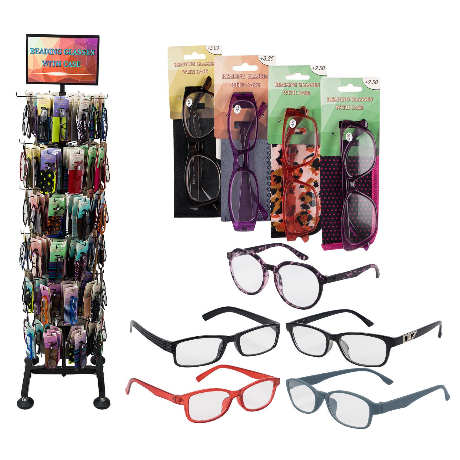 Reading Glasses with Case - Assorted Lens Grades and Design