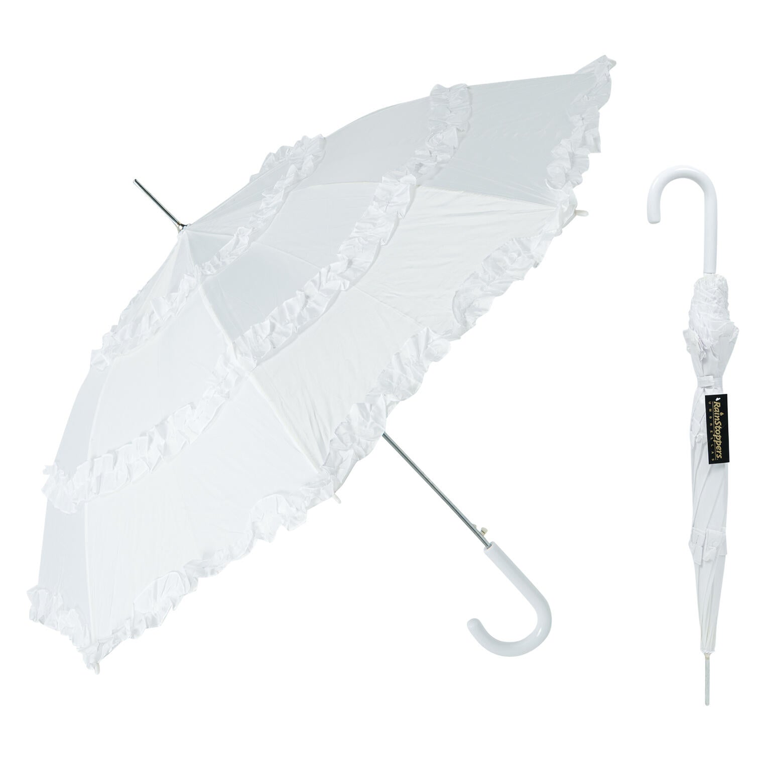 RainStoppers Ruffled Parasol Umbrella 48'' - White