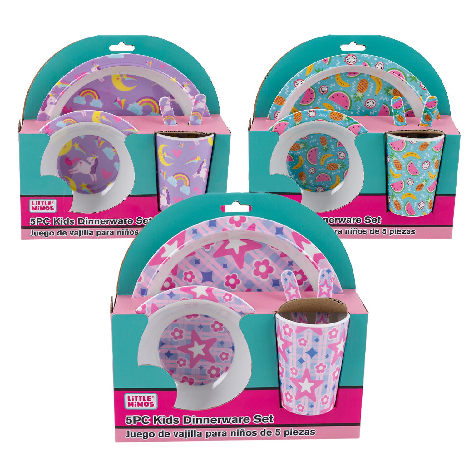 Little Mimos 5pc Kids Dinnerware Set - Stars/Unicorn/Watermelon Assorted