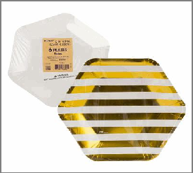 PAPER PLATE,6pk 9"STRIPE HEXAG