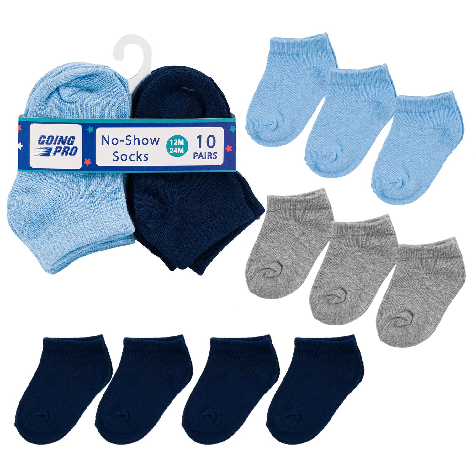 10pk Boys No Show  Socks - Sizes 12-24M