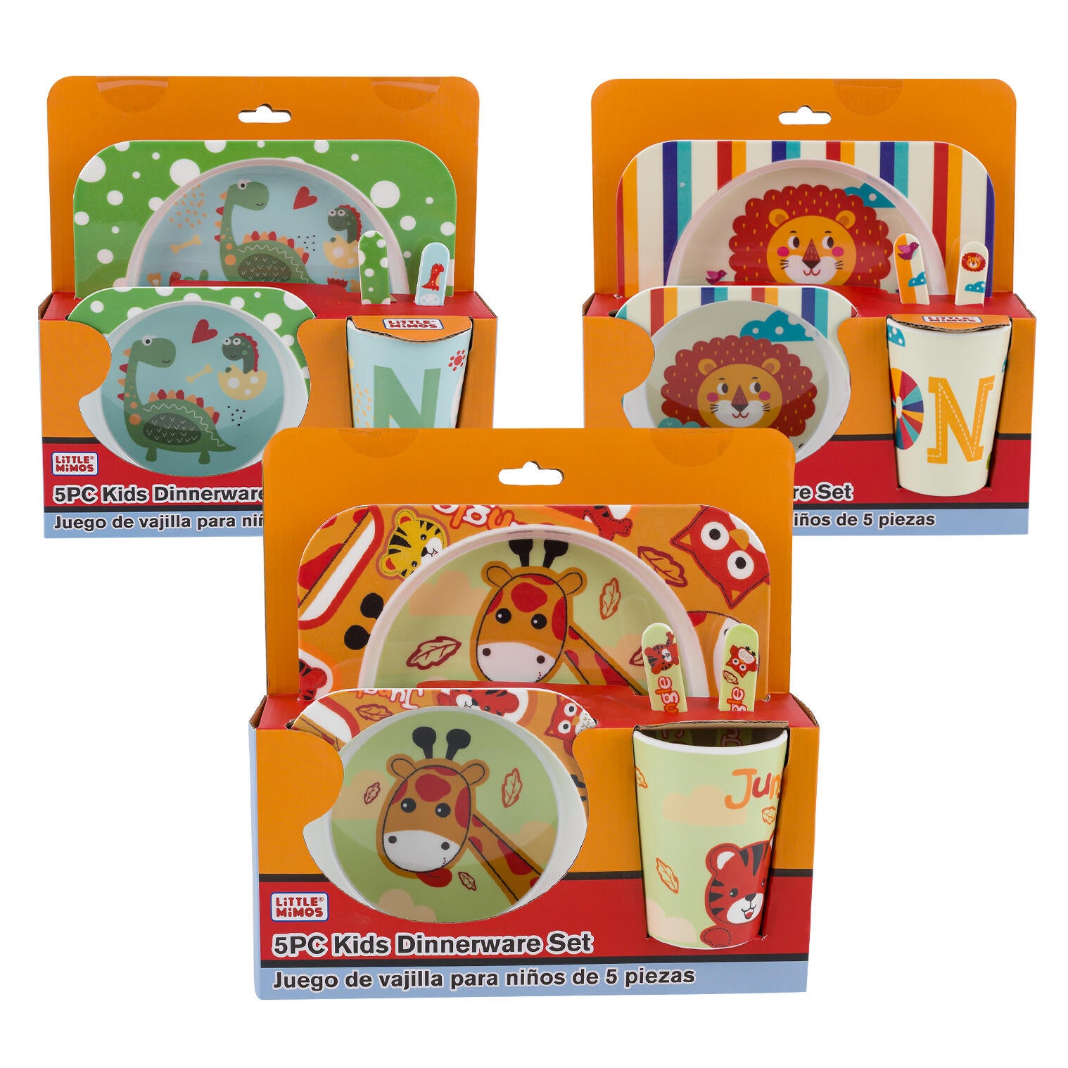 Little Mimos 5pc Kids Dinnerware Set - Dino/Giraffe/Lion Assorted