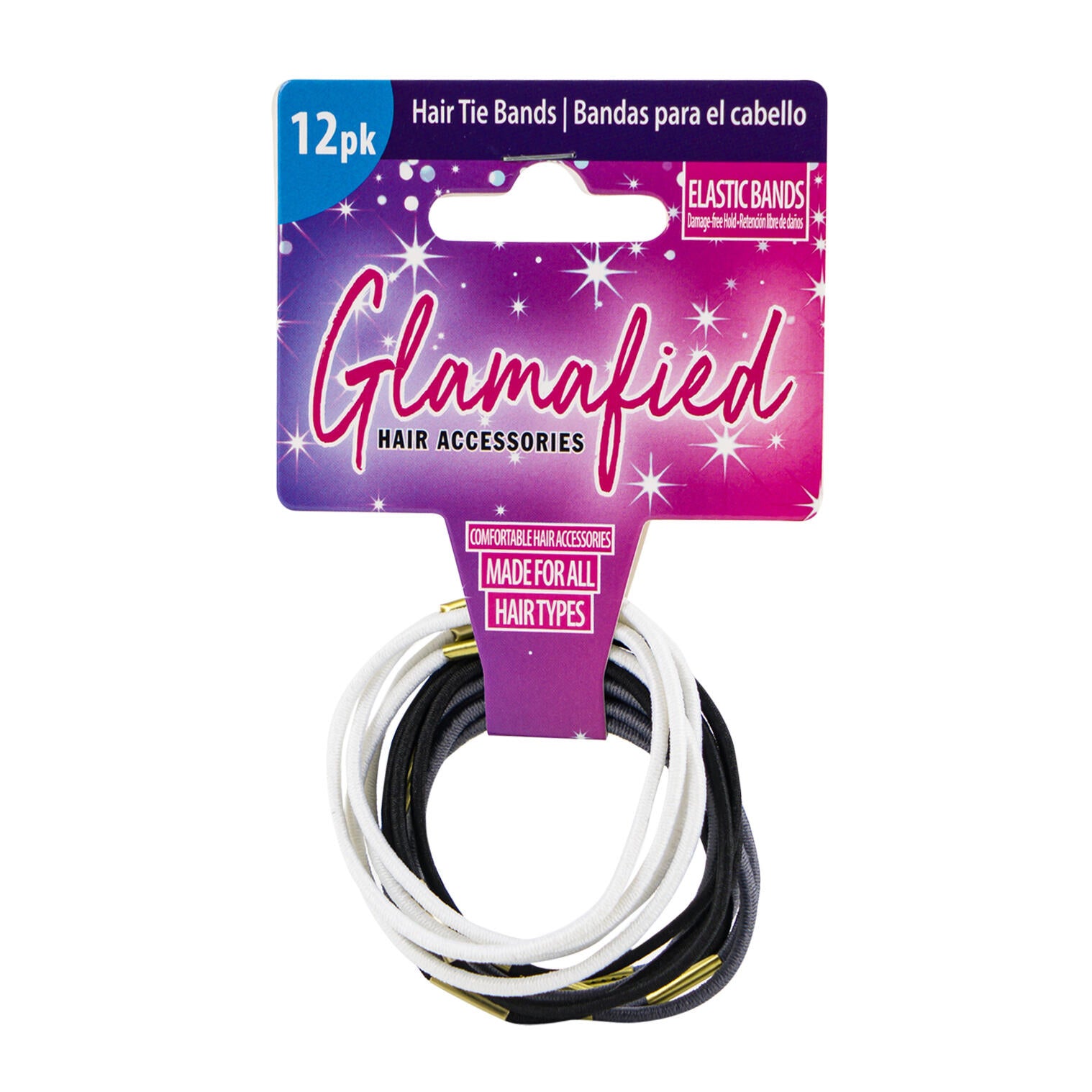 Glamafied 12pk Black White and Grey Elastic Hair Tie Bands