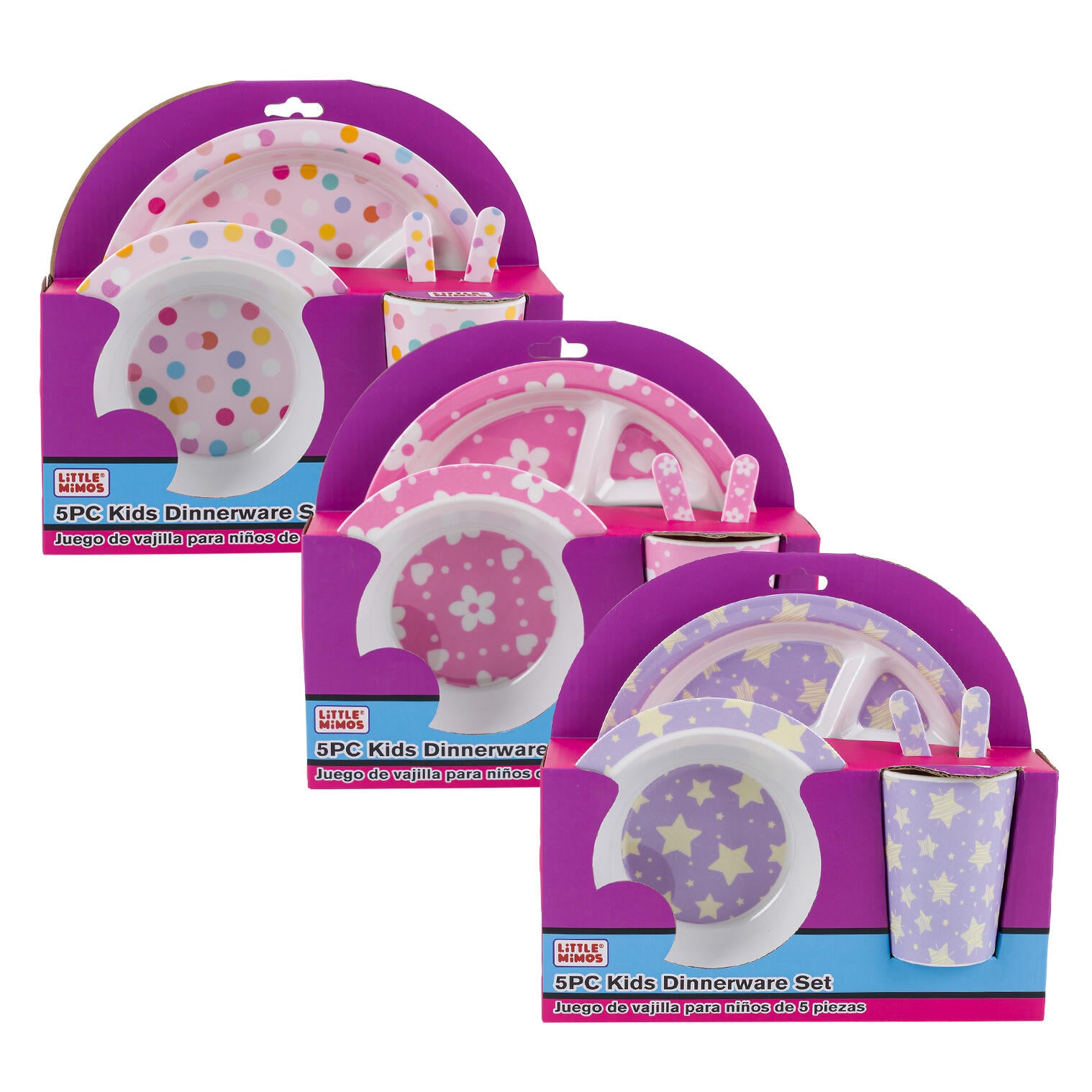 Little Mimos 5pc Kids Dinnerware Set - Flower/Polka Dots/Stars Assorted