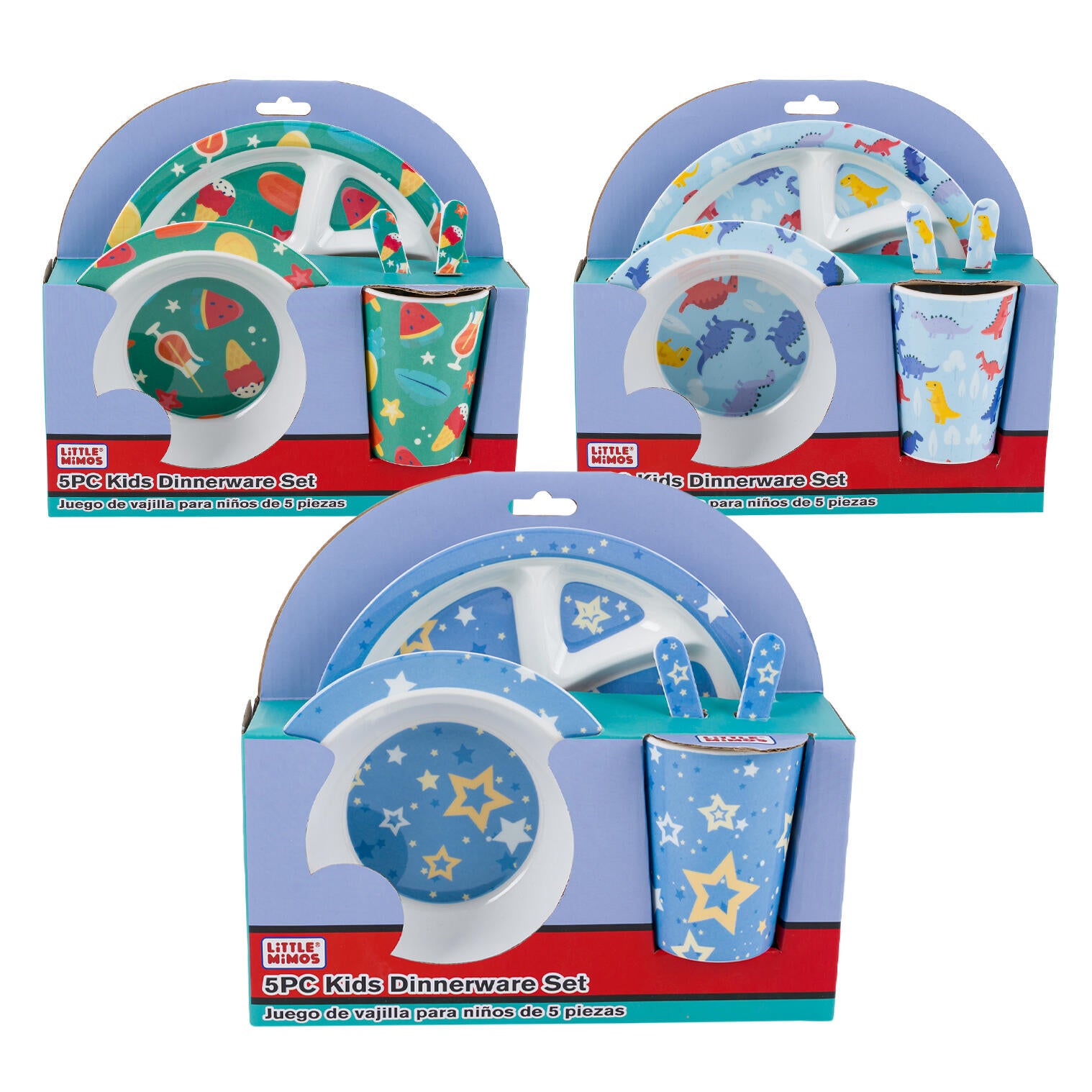 Little Mimos 5pc Kids Dinnerware Set - Dino/Stars/Watermelon Assorted