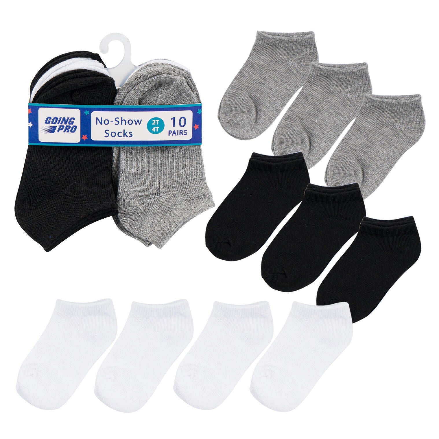 10pk Boys No Show  Socks - Sizes 2T-4T